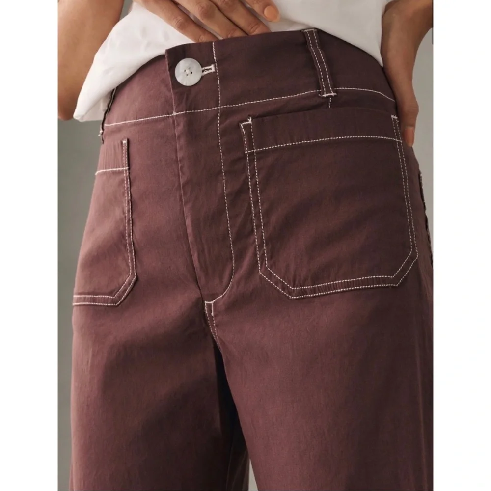 Maeve Colette Wide Leg Pants Special Contrast Stitch Edition Burgundy 24 - Picture 6 of 6